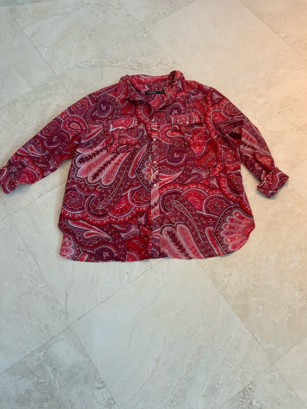 Vibrant Lauren Ralph Lauren Red Paisley Button-Front Blouse sz 3X
